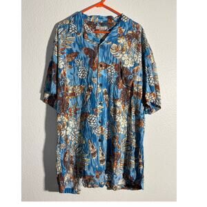 Young USA NWT Men's Size XL Blue Hawaiian Tropical Rayon Button-Up Shirt